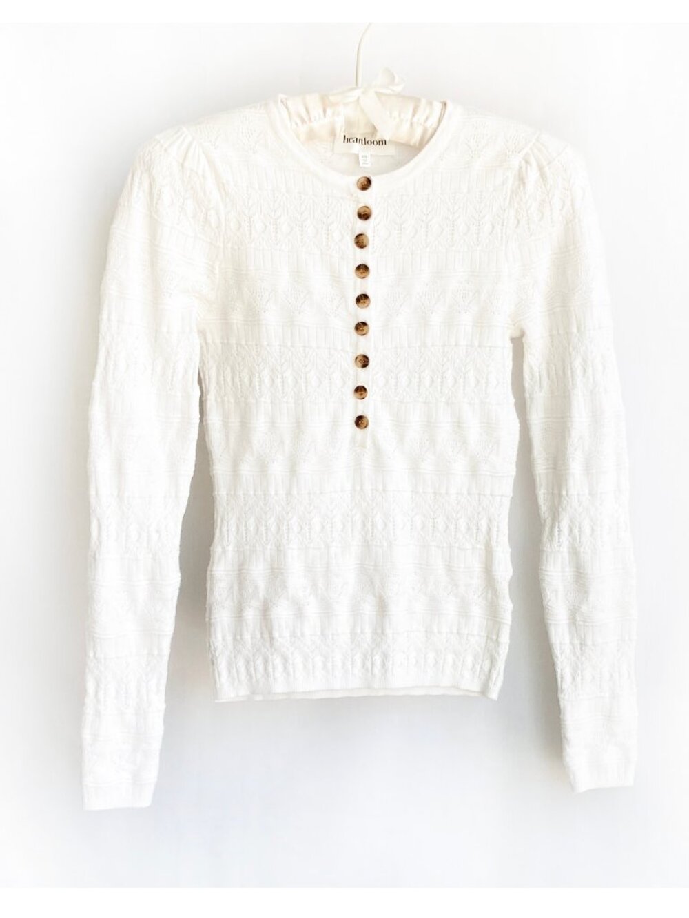 Heartloom Daisy Pointelle Knit Henley Top Sweater - Picture 6 of 12